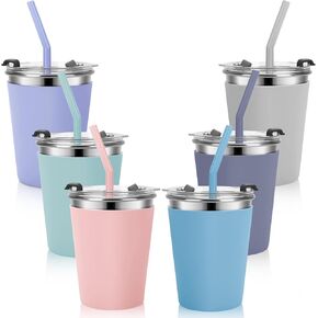 Kids Cups with Straws and Lids Leak Proof, 12oz Sippy Cup for Toddlers 1-3, 2 Pack Spill Proof Cup Stainless Steel Kids Cups with Lids for School, Outdoor (Blue & Green)
