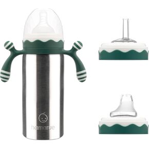 3-in-1 Deluxe Stainless Steel Sippy Cup for Babies and Toddlers | Non-Toxic Plastic Free Liquid Transfer | Straw Baby Cup & Bottle | Leak Proof Insulated (Green, 6 oz) in Kuwait