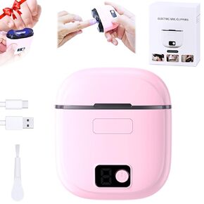 2 in 1 Electric Nails Clipper w/ Light, Automatic Nail Trimmer w/ Clip Storage, Fingernail File Cutter Rechargeable Adjustable 3 Speed, Manicure Care, Filer for Kid Caregiver Women Girl Pink