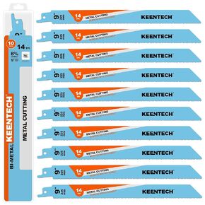 KEENTECH Metal Cutting Sawzall Blade, 9 Inch 14TPI, M42 Bi-Metal Reciprocating Saw Blade with 8% Cobalt for Sheet Metal, Metal Pipe, Steel, Saw Blade for Medium to Thick Metal Cutting 10 Pack