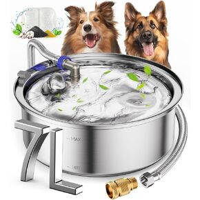 oneisall Automatic Water Dispenser for Dogs,7L/230oz/1.8G Stainless Steel Automatic Dog Water Dispenser Outdoor with Floating Ball Valve&3/4 to 1/2" Adapter,Automatic Dog Water Bowl for Large Dogs