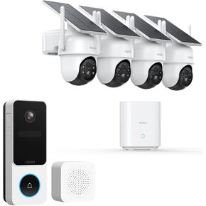 AOSU Security Cameras Outdoor Wireless, 4 Cam-Kit, No Subscription Doorbell Camera Wireless - Head-to-Toe View, Intelligent Parcel Detection