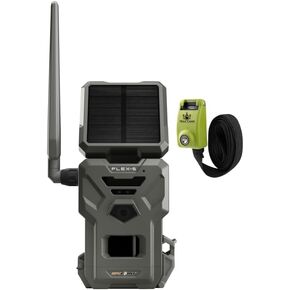 SPYPOINT Flex-S Solar Cellular Trail Camera Integrated Solar Panel, LTE Connectivity, 100-foot Flash/Detection Range, Internal Battery, Optional Battery Backup + Steel Reinforced Strap