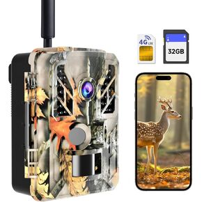Trail Camera, 4G LTE Cellular Trail Cameras - No WiFi Needed, 4K 60MP HD Game Camera with Night Vision 0.1s Trigger Motion Activation and Real-Time Notification, IP67 Waterproof & 32G SD Card