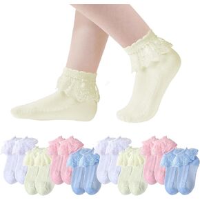 Jansun 8 Pack Toddler Girls Ruffle Socks, Baby Ruffle Socks Toddler Lace Socks Infant Toddler Dress Crew Socks