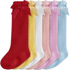 Cozyway Baby & Toddler Knee Bow Socks for Girls - Multi Color - 6 Pack