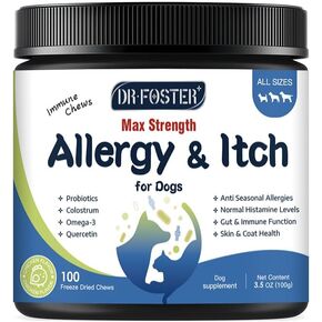 Dog Allergy Relief Chews, with Colostrum, Omega 3,6, Probiotics for Dogs, Support Immune, Dog Itching Skin Relief, Natural Dry Skin & Itch Relief for Dogs, Hot Spot Treatment, Seasonal Allergy Relief