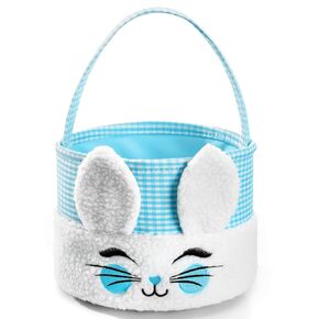 Easter Bunny Basket Plush Easter Egg Hunt Basket Bunny Easter Basket for Easter Candy Presents Party Decorations (Blue)