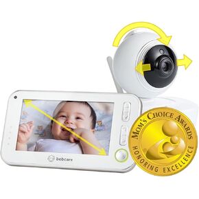 Motion Bebcare-مراقبة الطفل الذكية للفيديو: 4.3 "شاشة فائقة الصراحة ، وكاميرا مقلاة وإميل 360 درجة ، ومستشعر درجة الحرارة ، وتنبيه الصوت ، وكاميرا تتبع الأطفال التلقائي (بدون حصيرة مستشعر التنفس)