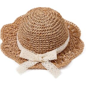 Zando Toddler Girl Straw Sun Hat for Baby with Lace Bow Bucket Hats for Boys Girls Outdoor Summer Beach Hat for Little Kids