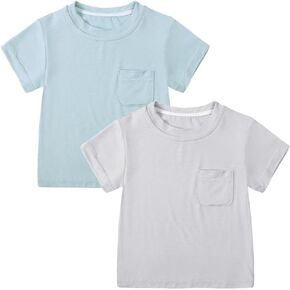 MYGBCPJS Toddler Boys Girls 2Pcs Bamboo Viscose Tshirt with Pocket Infant Baby Solid Short Sleeve Crewneck Tee Shirt T-shirt