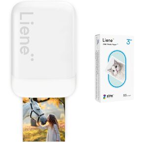 Liene 2x3" Photo Printer, Mini Instant Portable Photo Printer w/ 55 Zink Adhesive Paper, Bluetooth 5.0, Compatible w/iOS & Android, Small Picture Printer for iPhone, Smartphone, White