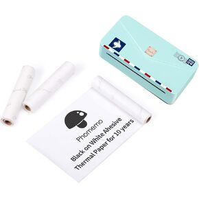 Phomemo M04AS Mini Printer with 110mm White Adhesive Paper Bundle