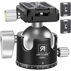 ARTCISE Tripod Ball Head Low Profile Tripod Head All Metal Camera Tripod Head 44lbs/20kg Load with Three Arca Swiss Quick Release Plate for Tripod, Monopod, DSLR, Camera
