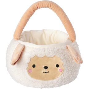 Plush Lamb Storage Basket for Easter, Egg Hunting Bag with Small Ears and Handle, Treat Carrier, Spring Festival Decoration (Lamb)