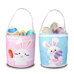 2 Pcs Easter Egg Baskets for Kids, Easter Eggs Hunt Basket for Kids Empty, Bunny Basket Egg Gifts Bags with Rabbit Fluffy Ears, Includes Fun Easter Accessories for Girls Boys Party Favors