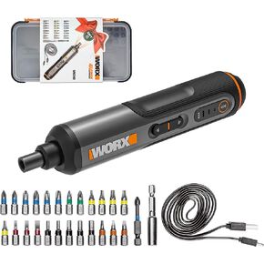 WORX WX240 4V Cordless Screwdriver Set, 1.5 Ah, 3-Speed Torque Adjustment, LED Light, 5/4/2.5 N.m
