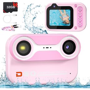 4K Digital Camera Waterproof, Point and Shoot Cameras for Photography, 10FT Underwater Camera with Dual Screens,18X Digital Zoom, 32GB TF Card, Selfie Cameras for Teens Beginners Girls Boys Kids(Pink)