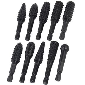 10Pcs Rotary Burr Rasp Set, 1/4 Inch Hex Shank Wood Carving Drill Bits, Quick Change Rotary Rasp File Set DIY Woodworking Tool for Wood Plastic Polishing Grinding Engraving