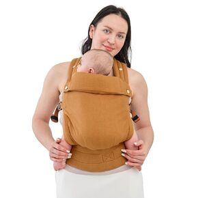 Baby Carrier - Premium Fibers 100% Linen, for Newborn to Toddler, Compact & Adjustable, Ergonomic with Lumbar Support, 7-44 pounds, Brownish Orange