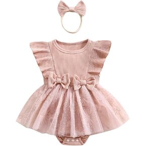 Baby Girls Rompers Dress Embroidery Flowers Tulle Skirt Bodysuits Infant Summer Clothes with Headband