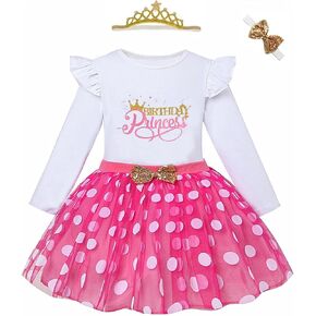 Toddler Kids Baby Girls Birthday Princess Outfits Ruffle Shirt Polka Dots Mesh Dress Tulle Tutu Skirt Set 3PCS