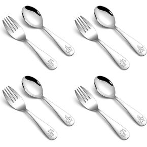 HaWare 8 Pieces Toddler Utensil Sets, Stainless Steel Kids Silverware Set Includes Toddler Forks and Spoons, Kids Safe Cutlery Set for Self Feeding, Cute Animal Handle Pattern, Dishwasher Safe