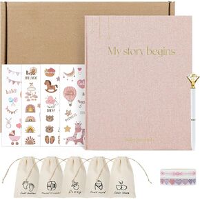 Baby Memory Book Keepsake - 112 Pages Gender Neutral Baby Journal with 5 Keepsake Bags - Ideal for Recording Baby’s First Year, Pregnancy to Age 5, Perfect Newborn Gift for Boys & Girls (Grey)