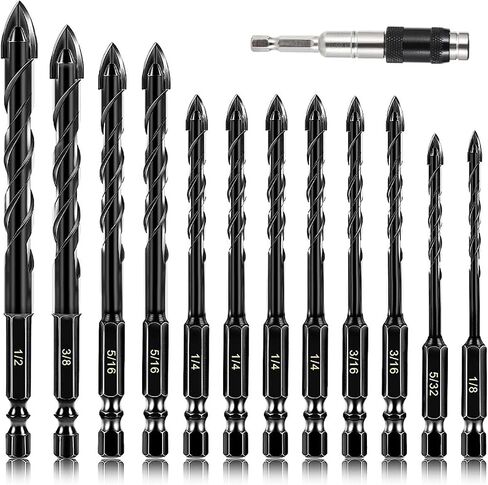 12 PCS Concrete Drill Bit Set for Tile, Brick, Glass, Plastic and Wood, Masonry Drill Bit Set,Tungsten Carbide Tip Work with Ceramic Tile, Wall Mirror, Paver on Concrete or Brick Wall (Type-1) in Saudi Arabia