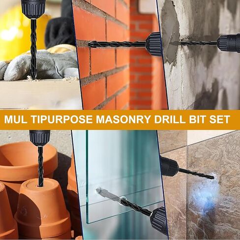 12 PCS Concrete Drill Bit Set for Tile, Brick, Glass, Plastic and Wood, Masonry Drill Bit Set,Tungsten Carbide Tip Work with Ceramic Tile, Wall Mirror, Paver on Concrete or Brick Wall (Type-1) in Saudi Arabia
