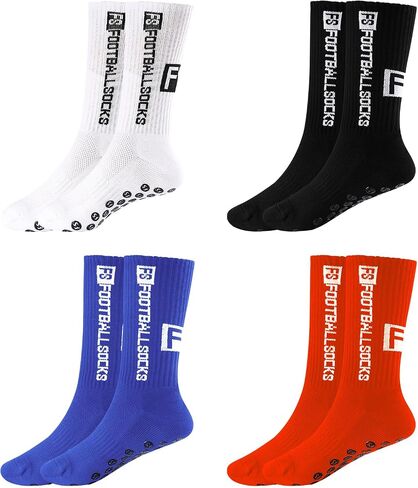 4 Pairs Anti Slip Soccer Socks, Men's grip Socks Soccer Non Skid Ball Socks for Football Basketball Rugby Sports Grip Socks in Saudi Arabia