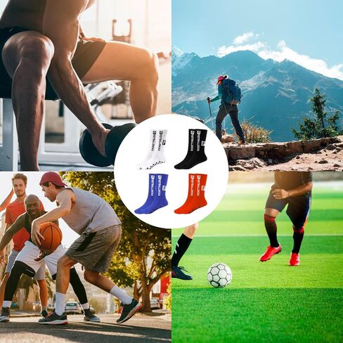 4 Pairs Anti Slip Soccer Socks, Men's grip Socks Soccer Non Skid Ball Socks for Football Basketball Rugby Sports Grip Socks in Saudi Arabia
