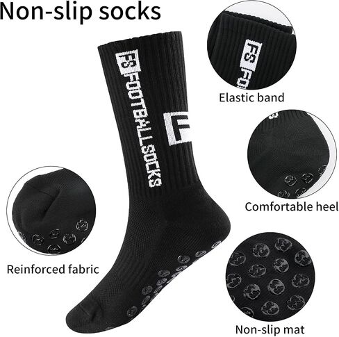 4 Pairs Anti Slip Soccer Socks, Men's grip Socks Soccer Non Skid Ball Socks for Football Basketball Rugby Sports Grip Socks in Saudi Arabia