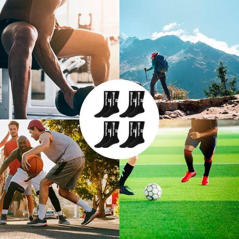 4 Pairs Anti Slip Soccer Socks, Men's grip Socks Soccer Non Skid Ball Socks for Football Basketball Rugby Sports Grip Socks in Saudi Arabia