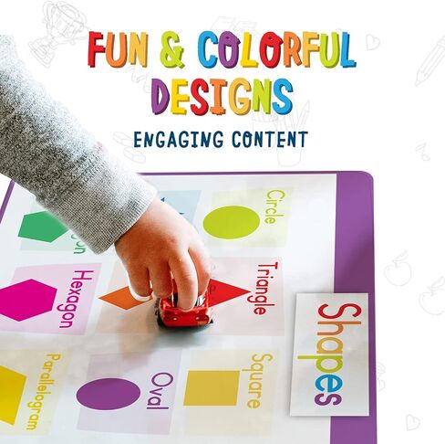 Merka Placemats for Kids - Set of 4 - Reusable, Washable Toddler Placemat with Non-Slip Back, Learn Letters, Numbers, Shapes, Colors - For Mealtime, Playtime, and Craft Activities, 17 x 11 in in Kuwait