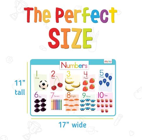 Merka Placemats for Kids - Set of 4 - Reusable, Washable Toddler Placemat with Non-Slip Back, Learn Letters, Numbers, Shapes, Colors - For Mealtime, Playtime, and Craft Activities, 17 x 11 in in Kuwait