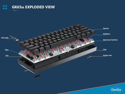 Geeky GK65 65% | Hot Swappable Mechanical Gaming Keyboard | 68 Keys Multi Color RGB LED Backlit for PC/Mac Gamer | ANSI US American Layout (Black, Mechanical Speed Yellow) in Kuwait
