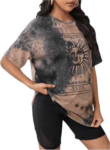 SweatyRocks Women's Maternity Tops Tie Dye Graphic Tees Short Sleeve Loose T Shirt Pregnancy Clothes in Saudi Arabia