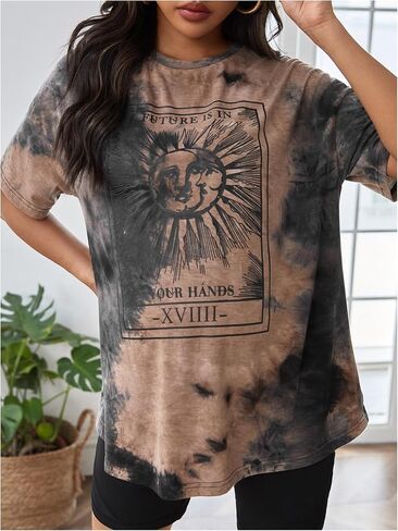 SweatyRocks Women's Maternity Tops Tie Dye Graphic Tees Short Sleeve Loose T Shirt Pregnancy Clothes in Saudi Arabia