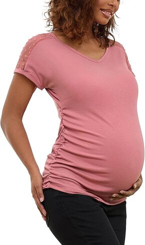 Bhome Maternity Lace Shirts Casual V Neck Tops for Women Trendy Pregnancy Short Sleeve Summer T-Shirts Blouses in Saudi Arabia