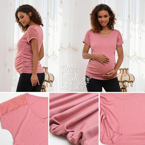 Bhome Maternity Lace Shirts Casual V Neck Tops for Women Trendy Pregnancy Short Sleeve Summer T-Shirts Blouses in Saudi Arabia