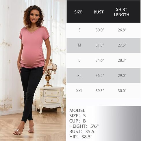 Bhome Maternity Lace Shirts Casual V Neck Tops for Women Trendy Pregnancy Short Sleeve Summer T-Shirts Blouses in Saudi Arabia