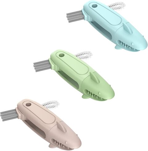 SharkBrush-3 in 1 Cup Lid Gap Cleaning Brush Set, 3Pcs Bottle Gap Cleaner Brush, Silicone Cup Lid Brush, Multifunctional Bottle Brush, Cleaning Tools for Home Kitchen Office (3, Multicolor) in Kuwait