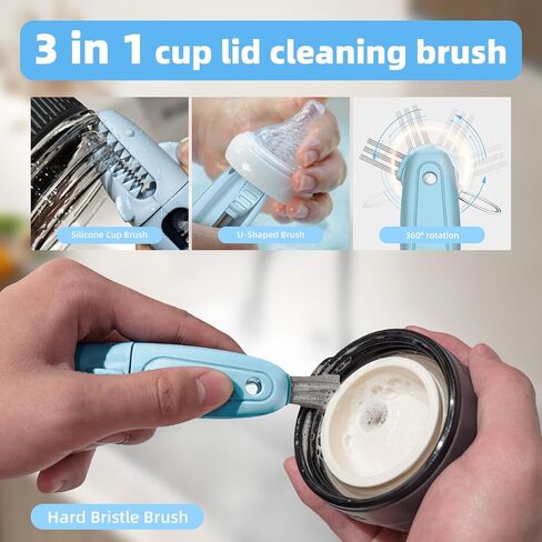 SharkBrush-3 in 1 Cup Lid Gap Cleaning Brush Set, 3Pcs Bottle Gap Cleaner Brush, Silicone Cup Lid Brush, Multifunctional Bottle Brush, Cleaning Tools for Home Kitchen Office (3, Multicolor) in Kuwait