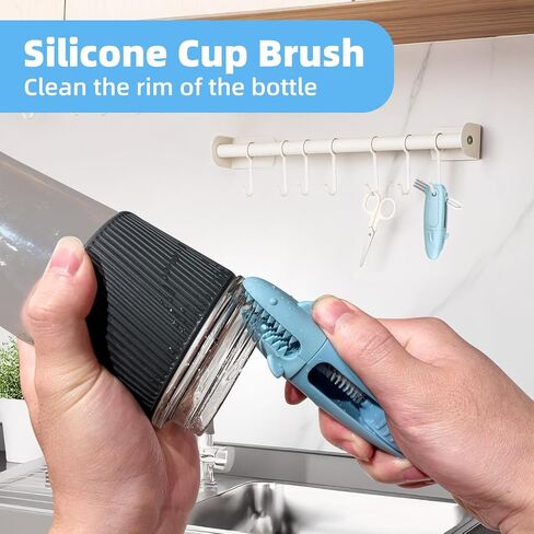 SharkBrush-3 in 1 Cup Lid Gap Cleaning Brush Set, 3Pcs Bottle Gap Cleaner Brush, Silicone Cup Lid Brush, Multifunctional Bottle Brush, Cleaning Tools for Home Kitchen Office (3, Multicolor) in Kuwait