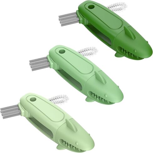 SharkBrush-3 in 1 Cup Lid Gap Cleaning Brush Set, 3Pcs Bottle Gap Cleaner Brush, Silicone Cup Lid Brush, Multifunctional Bottle Brush, Cleaning Tools for Home Kitchen Office (3, Multicolor) in Kuwait