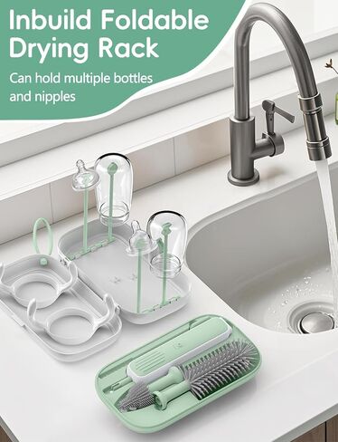 Electric Bottle Brush Cleaner, Baby Bottle Brush Travel Set, 360° Efficient Cleaning, Durable 2000 mAh Battery, Travel Bottle Brush Set with Drainage Rack and Storage Box, Baby Travel Essential in Kuwait