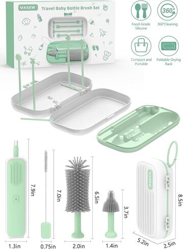 Electric Bottle Brush Cleaner, Baby Bottle Brush Travel Set, 360° Efficient Cleaning, Durable 2000 mAh Battery, Travel Bottle Brush Set with Drainage Rack and Storage Box, Baby Travel Essential in Kuwait