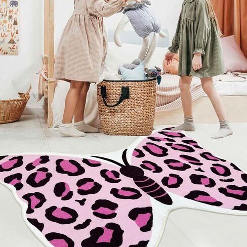 Butterfly Kids Rugs Girls Bedroom Carpet Nursery Rug for Playroom Bathroom Living Room Butterfly Room Decor for Baby Girls Soft Washable Floor Mat for Dorm Entryway, Pink Leopard, 31.5"x47" in Kuwait