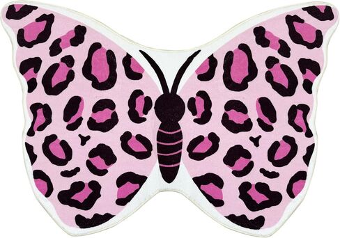 Butterfly Kids Rugs Girls Bedroom Carpet Nursery Rug for Playroom Bathroom Living Room Butterfly Room Decor for Baby Girls Soft Washable Floor Mat for Dorm Entryway, Pink Leopard, 31.5"x47" in Kuwait